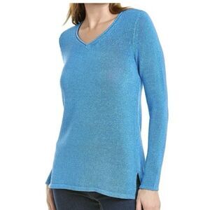 J McLaughlin Sweater Tunic S Open Knit Aqua Preppy Vacation Coastal Boathouse